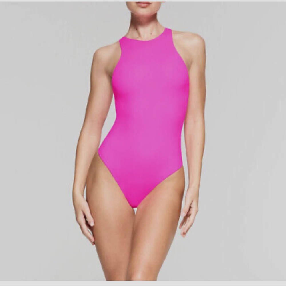 SKIMS Pink Fits Everywhere Bodysuit with High Neckline